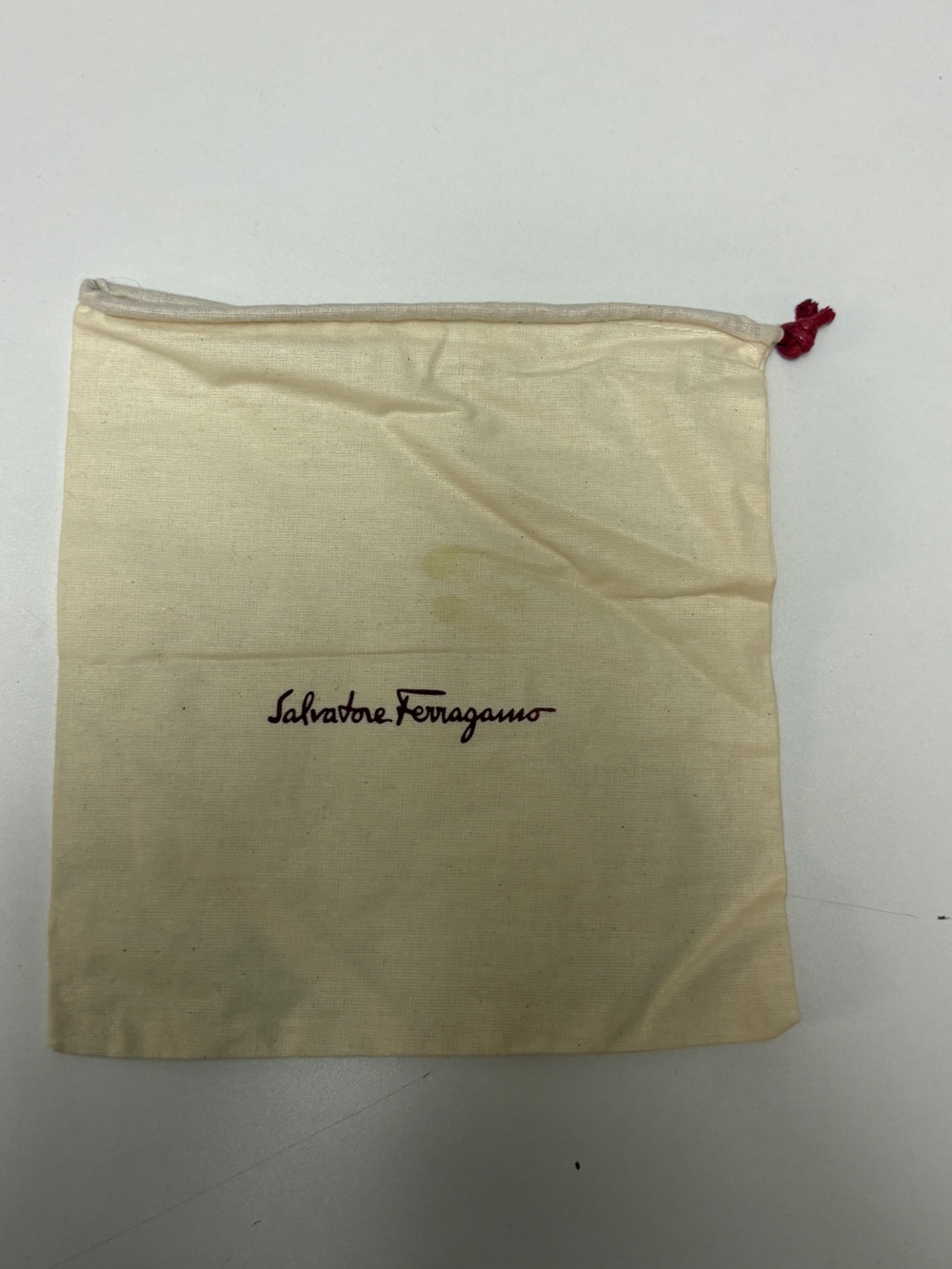 Salvatore Ferragamo Cream Drawstring Logo Pouch with Red Accent